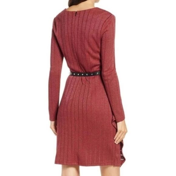 Sam Edelman Dress Ribbed Long Sleeve Bodycon Party Cocktail Maroon Size 2 NEW - Picture 2 of 7